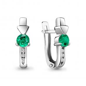 Серебряные серьги AQUAMARINE с фианитом и гидротермальным изумрудом А43478АГ фото