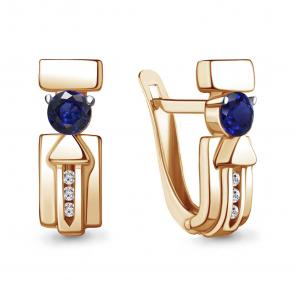 Серьги из золочёного серебра AQUAMARINE с фианитом и гидротермальным сапфиром А43479АБ-п фото