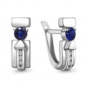 Серебряные серьги AQUAMARINE с фианитом и гидротермальным сапфиром А43479АБ фото