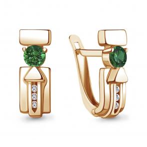 Серьги из золочёного серебра AQUAMARINE с фианитом и гидротермальным изумрудом А43479АГ-п фото