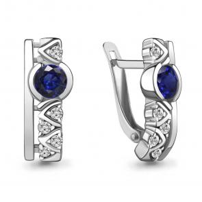 Серебряные серьги AQUAMARINE с фианитом и гидротермальным сапфиром А43480АБ фото