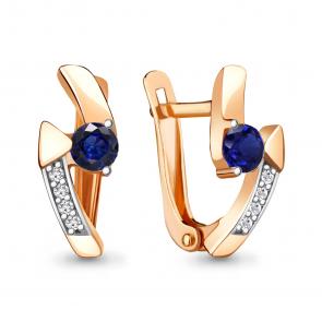 Серьги из золочёного серебра AQUAMARINE с фианитом и гидротермальным сапфиром А43484АБ-пк фото
