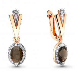 Серьги из золочёного серебра AQUAMARINE с фианитом и кварцем А4387901А-пк фото