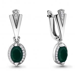 Серебряные серьги AQUAMARINE с фианитом и агатом А4387909А фото