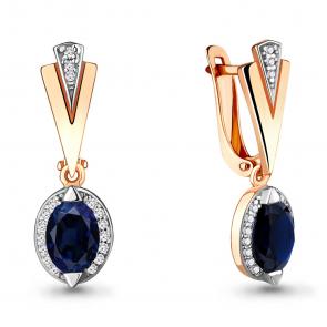 Серьги из золочёного серебра AQUAMARINE с фианитом и гидротермальным сапфиром А43879Б-пк фото