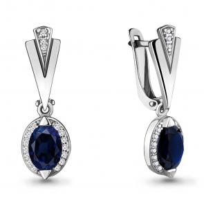 Серебряные серьги AQUAMARINE с фианитом и гидротермальным сапфиром А43879Б фото