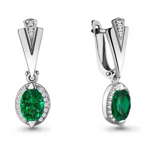 Серебряные серьги AQUAMARINE с фианитом и гидротермальным изумрудом А43879Г фото