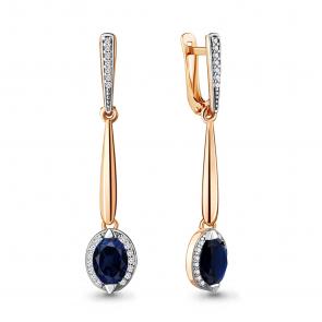 Серьги из золочёного серебра AQUAMARINE с фианитом и гидротермальным сапфиром А43880Б-пк фото