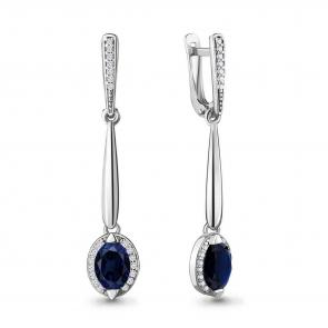 Серебряные серьги AQUAMARINE с фианитом и гидротермальным сапфиром А43880Б фото