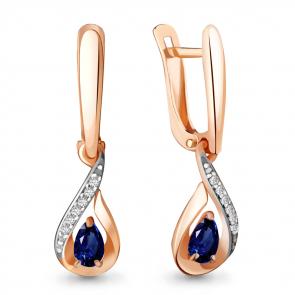 Серьги из золочёного серебра AQUAMARINE с фианитом и гидротермальным сапфиром А43881Б-п фото