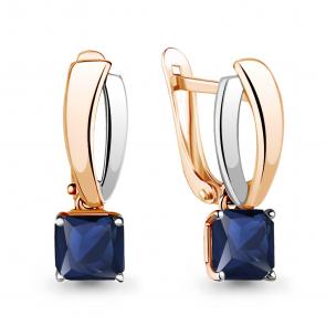 Серьги из золочёного серебра AQUAMARINE с гидротермальным сапфиром А43946Н-пк фото