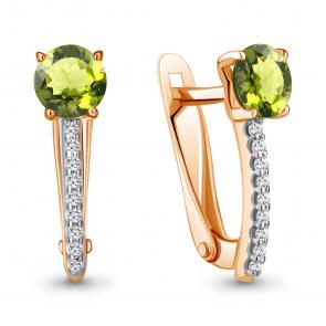 Серьги из золочёного серебра AQUAMARINE с фианитом и хризолитом А4406207А-п фото