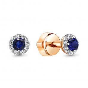 Серьги из золочёного серебра AQUAMARINE с фианитом и гидротермальным сапфиром А44075Б-п фото