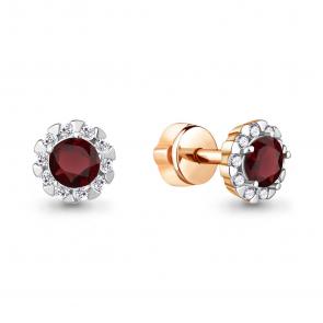 Серьги из золочёного серебра AQUAMARINE с фианитом и гранатом А4408503А-п фото