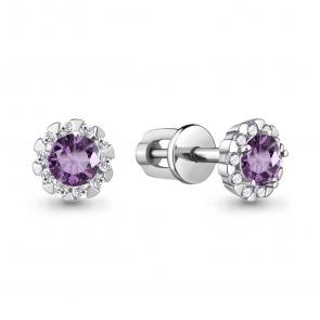 Серебряные серьги AQUAMARINE с фианитом и аметистом А4408504А фото