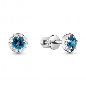 Серебряные серьги AQUAMARINE с фианитом и Лондон топазом А4408508А фото