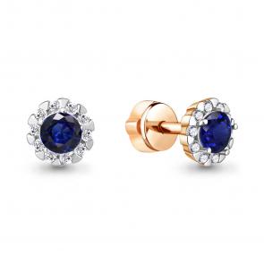 Серьги из золочёного серебра AQUAMARINE с фианитом и гидротермальным сапфиром А44085Б-п фото