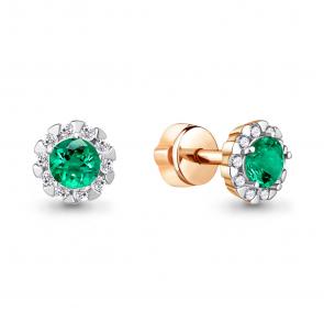 Серьги из золочёного серебра AQUAMARINE с фианитом и гидротермальным изумрудом А44085Г-п фото