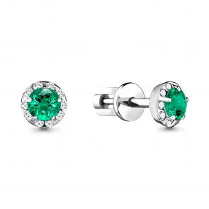 Серебряные серьги AQUAMARINE с фианитом и гидротермальным изумрудом А44085Г фото