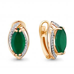 Серьги из золочёного серебра AQUAMARINE с фианитом и агатом А4420509А-п фото