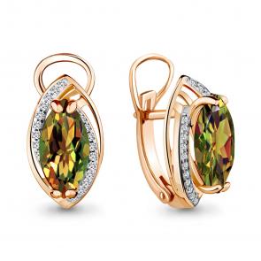 Серьги из золочёного серебра AQUAMARINE с фианитом и султанитом А4420519А-п фото