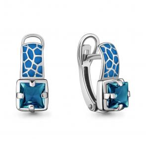 Серебряные серьги AQUAMARINE с эмалью и Лондон топазом А4431408 фото