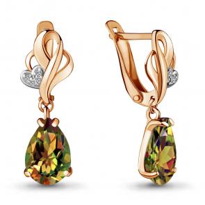 Серьги из золочёного серебра AQUAMARINE с фианитом и султанитом А4433819А-пк фото