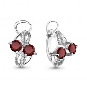 Серебряные серьги AQUAMARINE с фианитом и гранатом А4434703А фото
