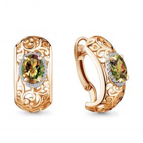 Серьги из золочёного серебра AQUAMARINE с фианитом и султанитом А4436619А-п фото