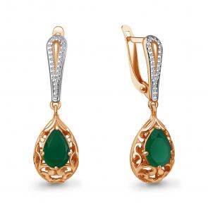 Серьги из золочёного серебра AQUAMARINE с фианитом и агатом А4438209А-п фото