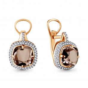 Серьги из золочёного серебра AQUAMARINE с фианитом и кварцем А4442301А-п фото