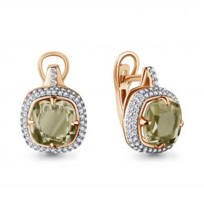 Серьги из золочёного серебра AQUAMARINE с фианитом и кварцем А4442320А-п фото
