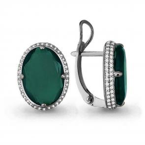 Серебряные серьги AQUAMARINE с фианитом и агатом А4442409А фото