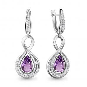 Серебряные серьги AQUAMARINE с фианитом и аметистом А4449704А фото