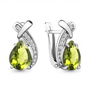 Серебряные серьги AQUAMARINE с фианитом и хризолитом А4450007А фото