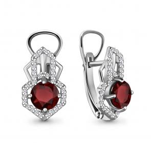 Серебряные серьги AQUAMARINE с фианитом и гранатом А4456803А фото