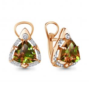 Серьги из золочёного серебра AQUAMARINE с фианитом и султанитом А4457119А-п фото