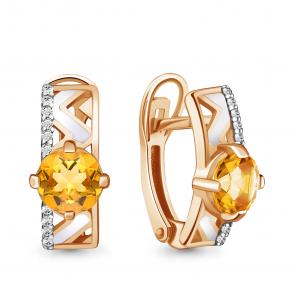 Серьги из золочёного серебра AQUAMARINE с фианитом, цитрином и эмалью А4464006А-п фото