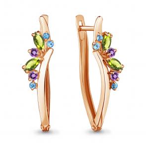 Серьги из золочёного серебра AQUAMARINE с топазом, аметистом и хризолитом А4466740-п фото