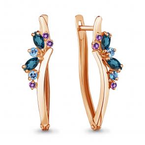 Серьги из золочёного серебра AQUAMARINE с топазом, аметистом и Лондон топазом А4466742-п фото