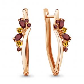 Серьги из золочёного серебра AQUAMARINE с цитрином, гранатом и раухтопазом А4466747-п фото