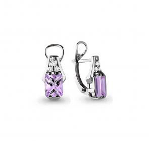 Серебряные серьги AQUAMARINE с фианитом и аметистом А4468504А фото