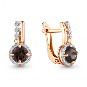 Серьги из золочёного серебра AQUAMARINE с фианитом и раухтопазом А4469701А-п фото