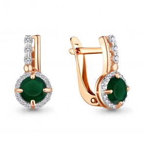 Серьги из золочёного серебра AQUAMARINE с фианитом и агатом А4469709А-п фото