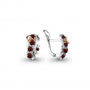 Серьги из золочёного серебра AQUAMARINE с фианитом и гранатом А4471503А-пк-1 фото