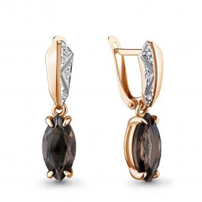 Серьги из золочёного серебра AQUAMARINE с фианитом и раухтопазом А4475701А-пк фото