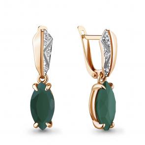 Серьги из золочёного серебра AQUAMARINE с фианитом и агатом А4475709А-п фото