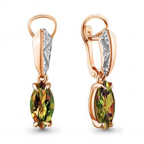 Серьги из золочёного серебра AQUAMARINE с фианитом и султанитом А4475719А-пк фото