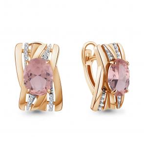 Серьги из золочёного серебра AQUAMARINE с фианитом и морганитом А4478890А-п фото