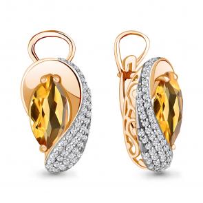 Серьги из золочёного серебра AQUAMARINE с фианитом и цитрином А4478906А-п фото